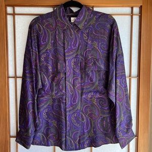 Linda Allard for Ellen Tracy 90’s Silk Paisley Button Front Shirt.